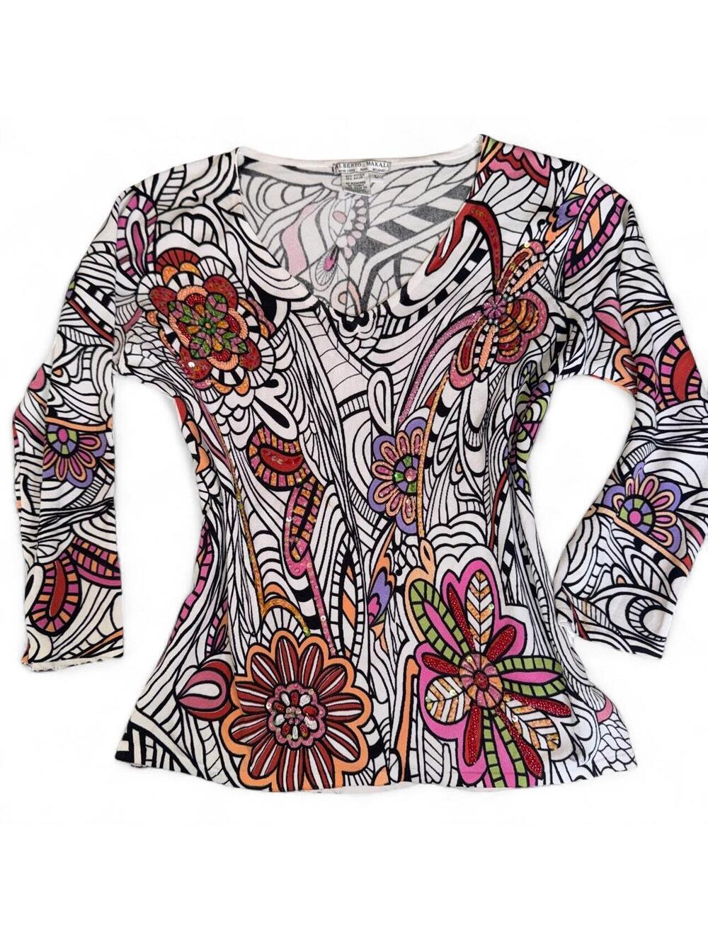 Vintage Alberto Makali Y2K Embellished Floral Top